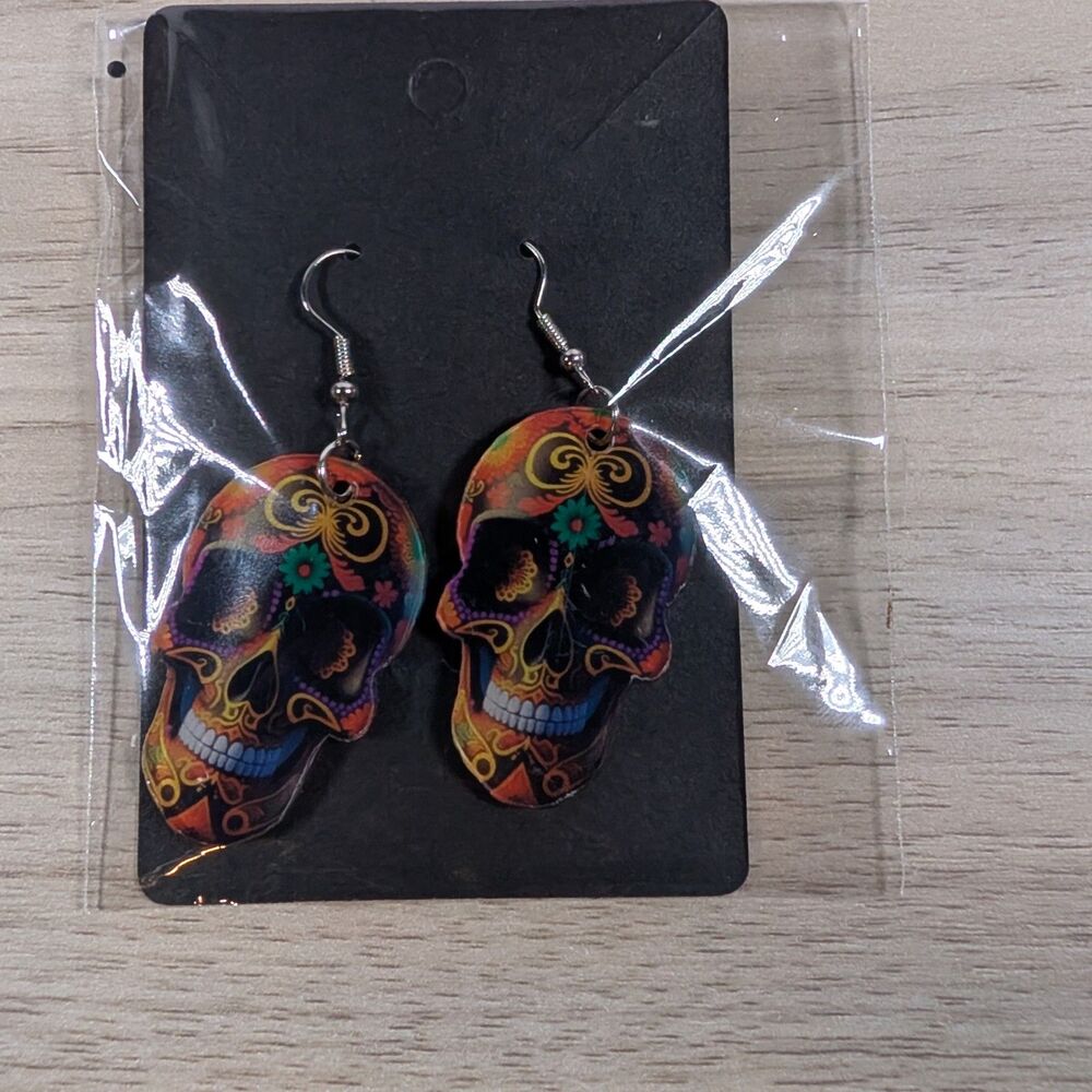 Colorful Sugar Skull Earrings Day of the Dead Dangle Gothic Halloween